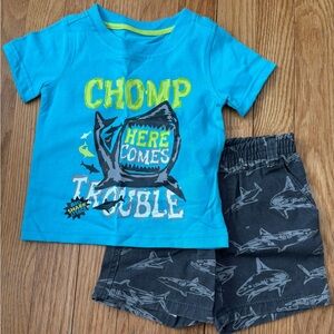 Kids Headquarters Baby Boys Here Come Trouble Shark Matching Short Set  Size 12M